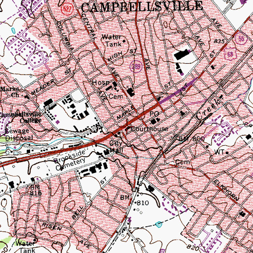 Topographic Map of Civil War Court House Burnings Historical Marker, KY