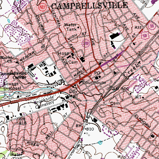Topographic Map of John Hunt Morgan Raids Historical Marker, KY