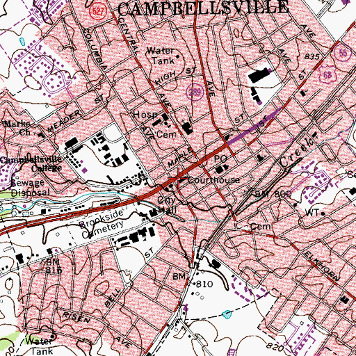 Topographic Map of Campbellsville Historical Marker, KY