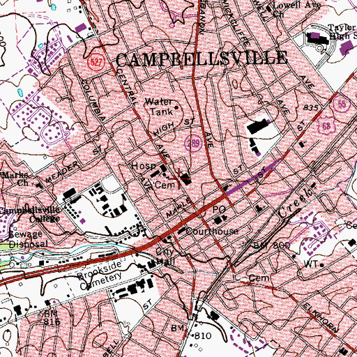 Topographic Map of Cumberland Trace Historical Marker, KY