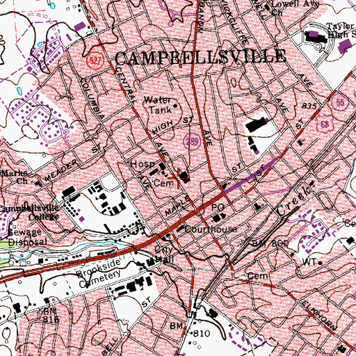 Topographic Map of Campbellsville Baptist Church Historical Marker, KY