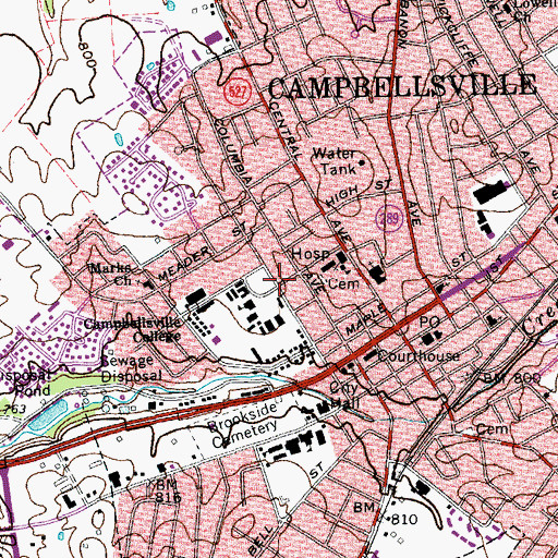 Topographic Map of Campbellsville College Historical Marker, KY