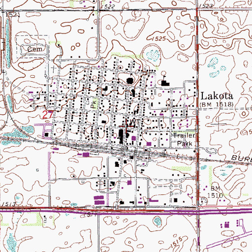Topographic Map of Lakota City Hall, ND