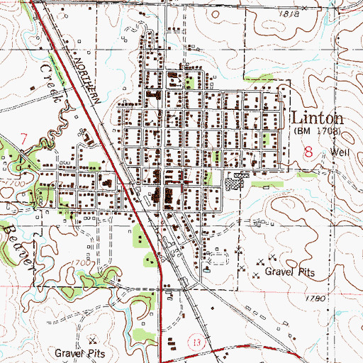 Topographic Map of Linton City Hall, ND