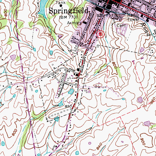 Topographic Map of Elmwood Historical Marker, KY