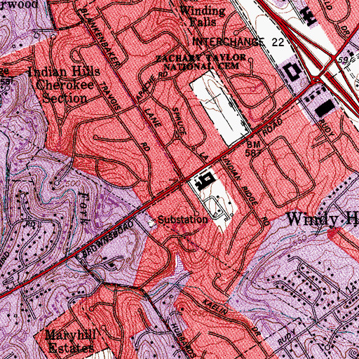 Topographic Map of Locust Grove Historical Marker, KY