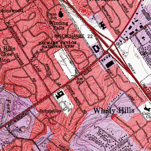 Topographic Map of Zachary Taylor National Cemetery Historical Marker, KY