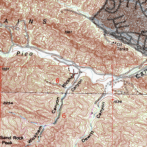 Topographic Map of Wickham Canyon, CA
