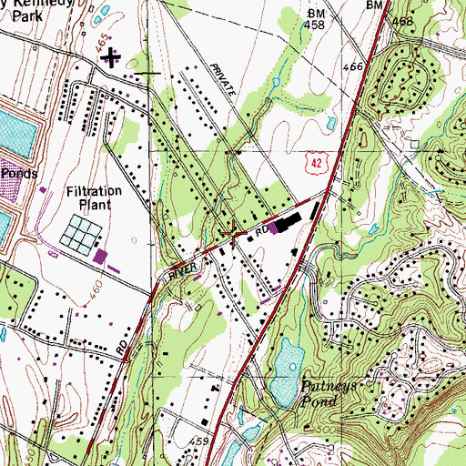 Topographic Map of Harrods Creek Historical Marker, KY
