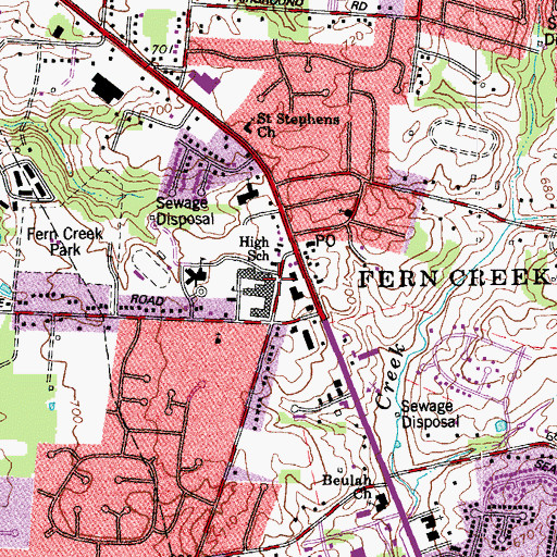Topographic Map of Fern Creek High School Historical Marker, KY