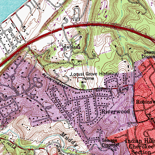 Topographic Map of Locust Grove House Historical Marker, KY