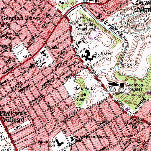 Topographic Map of Mulberry Hill House Historical Marker, KY