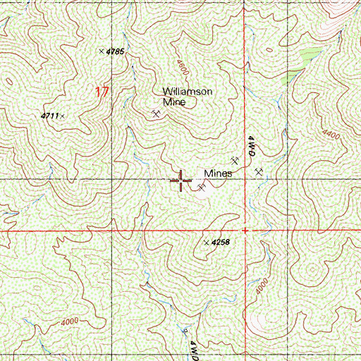Topographic Map of Williamson Mine, CA