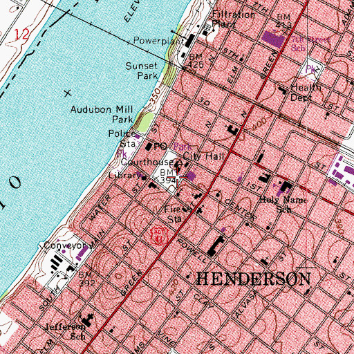 Topographic Map of Henderson County Historical Marker, KY
