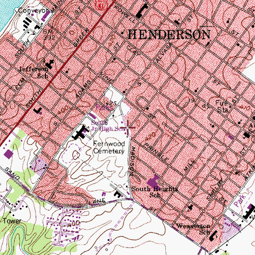 Topographic Map of Fernwood Cemetery Historical Marker, KY