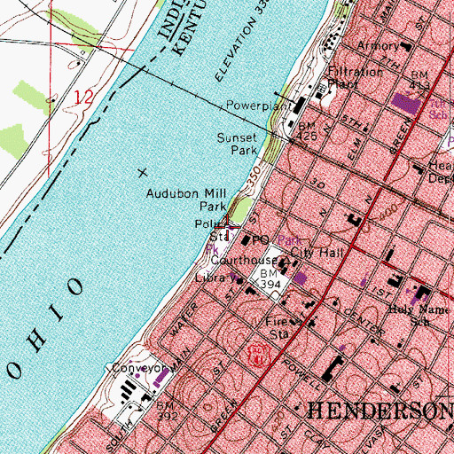 Topographic Map of Lewis and Clark in Henderson Historical Marker, KY