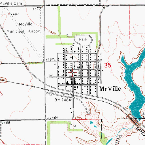 Topographic Map of McVille City Hall, ND