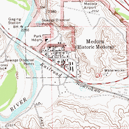 Topographic Map of Medora City Hall, ND