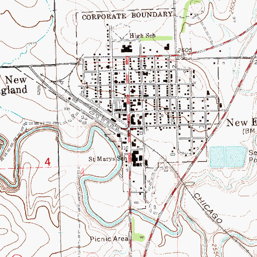 Topographic Map of New England City Hall, ND