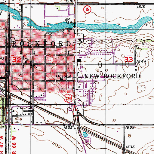 Topographic Map of New Rockford City Hall, ND