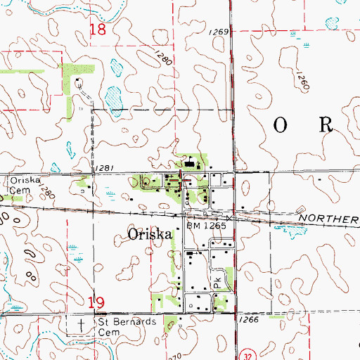Topographic Map of Oriska City Hall, ND