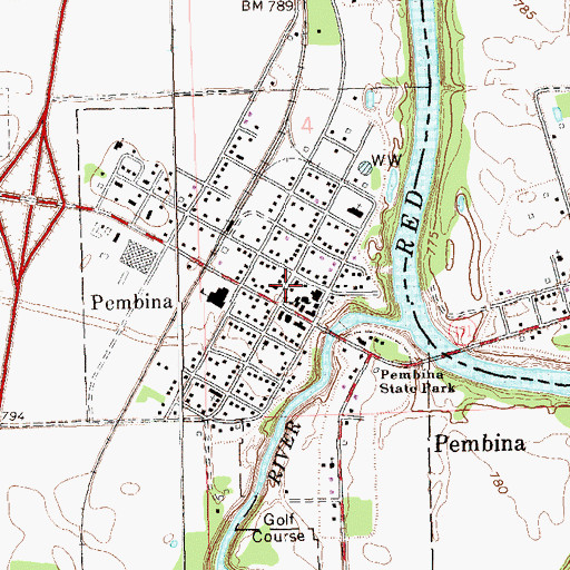 Topographic Map of Pembina City Hall, ND