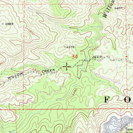 Topographic Map of Willow Creek Jeep Trail, CA
