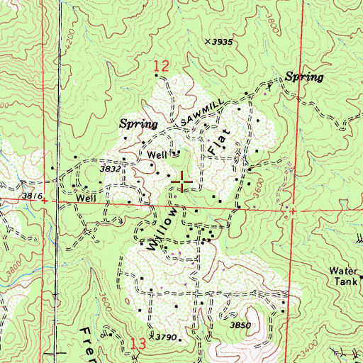 Topographic Map of Willow Flat, CA