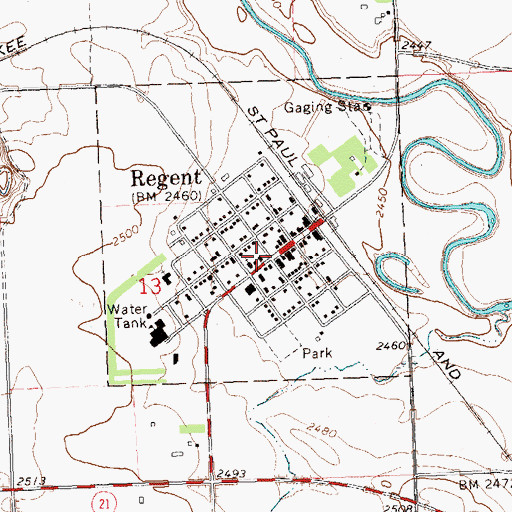 Topographic Map of Regent City Hall, ND