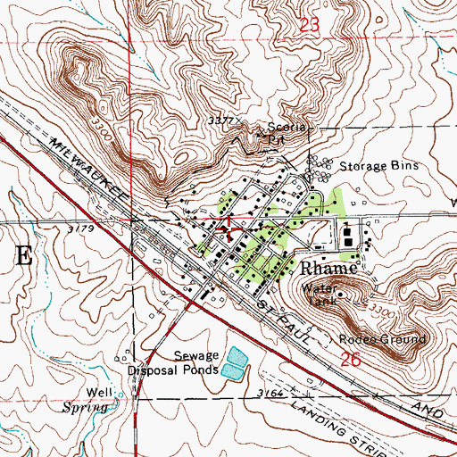 Topographic Map of Rhame City Hall, ND