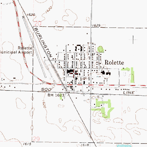 Topographic Map of Rolette City Hall, ND