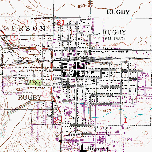 Topographic Map of Rugby City Hall, ND