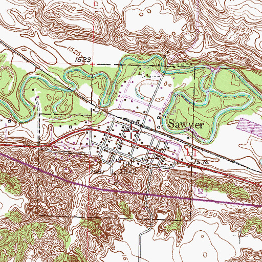 Topographic Map of Sawyer City Hall, ND