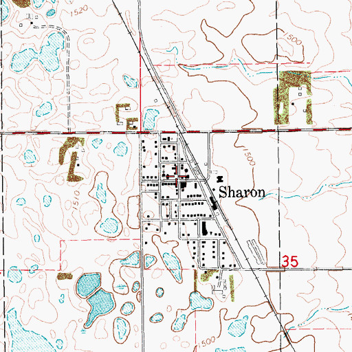 Topographic Map of Sharon City Hall, ND