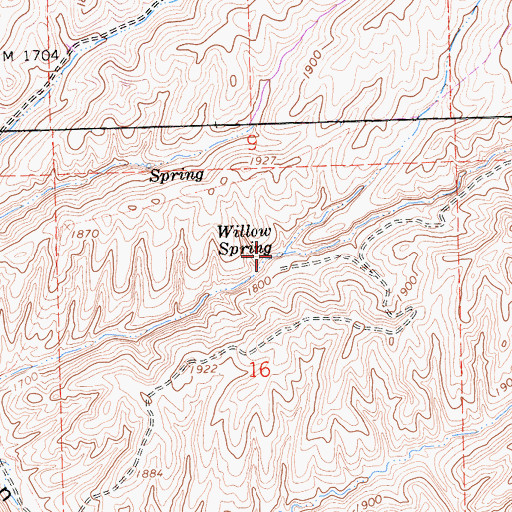 Topographic Map of Willow Spring, CA