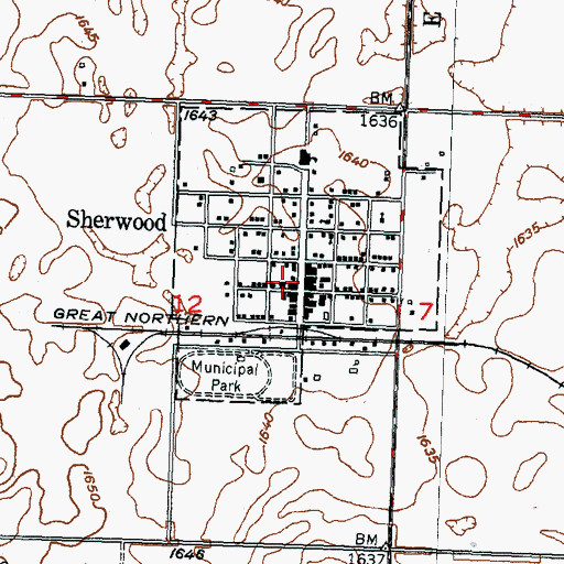 Topographic Map of Sherwood City Hall, ND