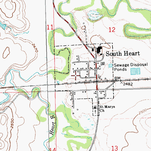 Topographic Map of South Heart City Hall, ND