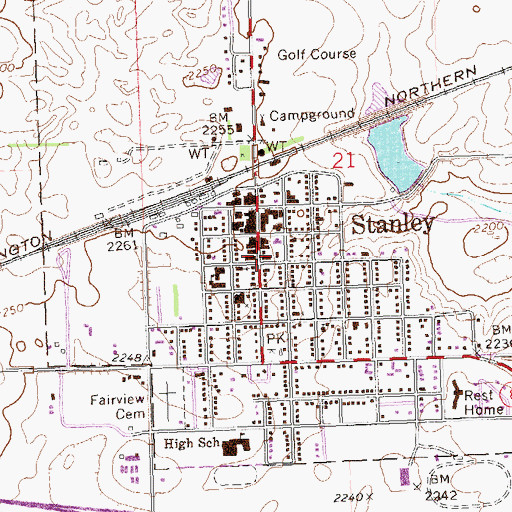 Topographic Map of Stanley City Hall, ND
