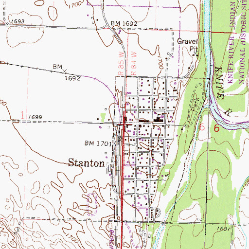 Topographic Map of Stanton City Hall, ND