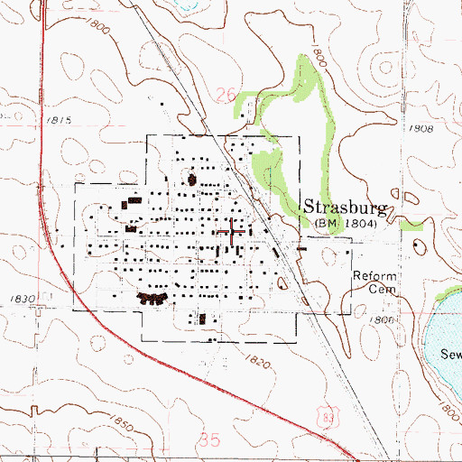 Topographic Map of Strasburg City Hall, ND