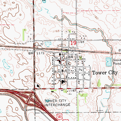 Topographic Map of Tower City City Hall, ND