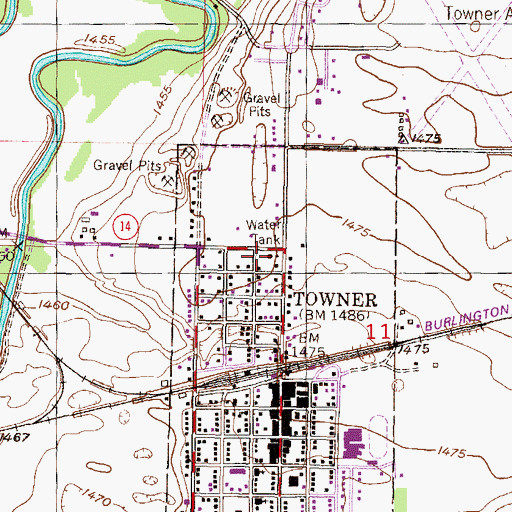 Topographic Map of Towner City Hall, ND