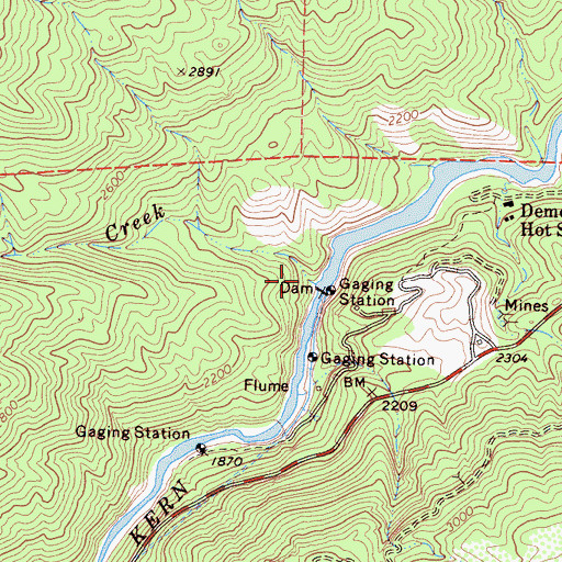 Topographic Map of Willow Spring Creek, CA