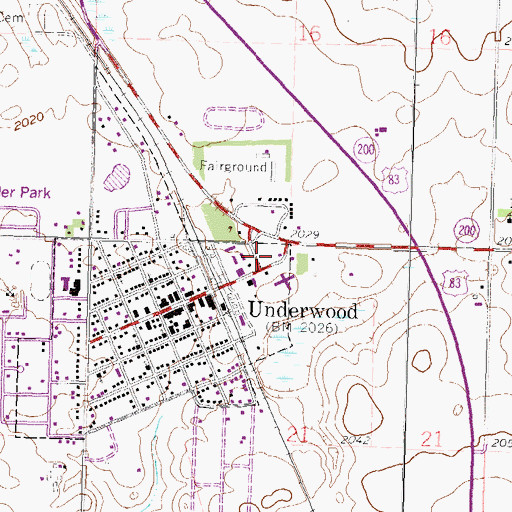 Topographic Map of Underwood City Hall, ND