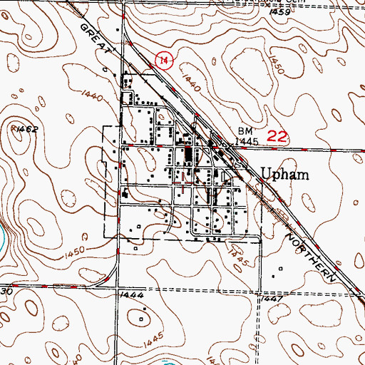 Topographic Map of Upham City Hall, ND