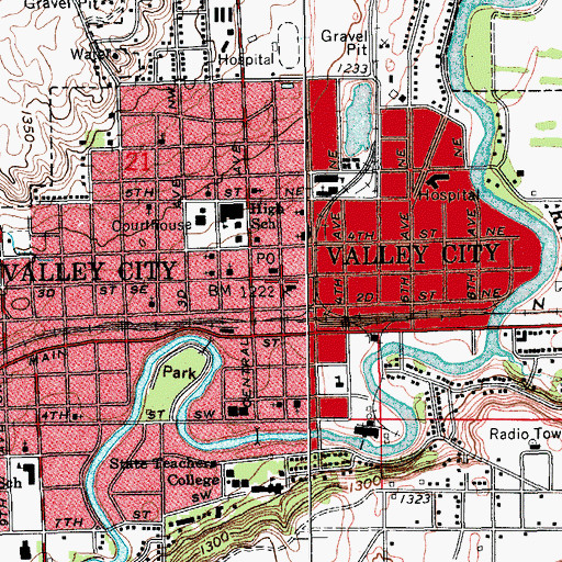 Topographic Map of Valley City City Hall, ND