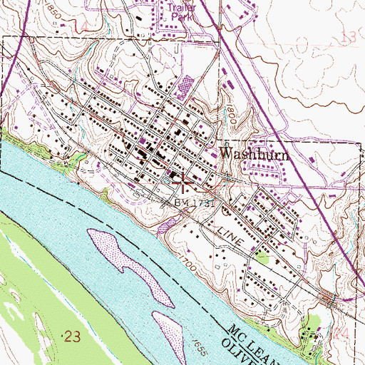 Topographic Map of Washburn City Hall, ND