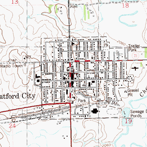 Topographic Map of Watford City City Hall, ND