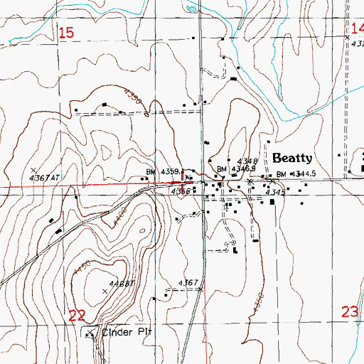 Topographic Map of Beatty Census Designated Place, OR