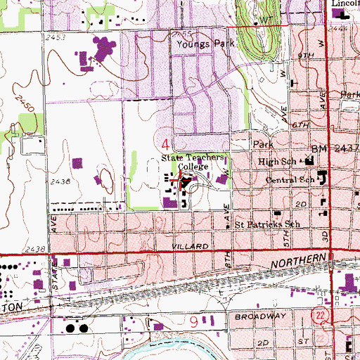 Topographic Map of Dickinson State University, ND